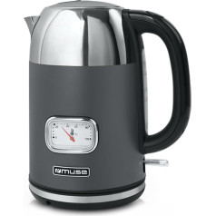 MUSE Stainless Steel Retro Kettle with Analogue Temperature Display, with Filter, Transparent Scale, 1.7 L Capacity, Automatic Shut-Off, Grey Stainless Steel (MS-020 DG)