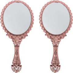 Beaupretty Vintage Handheld Mirror - Portable Cosmetic Mirror for Salon & Travel, Pack of 2 (Rose) Travel Wallet