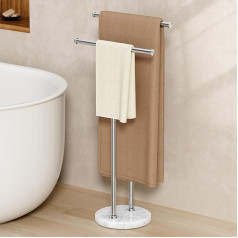 KES BTH237A-2 Standing Towel Holder, Double Towel Rail, Freestanding and 4 kg Natural Marble Round Base, Double T-Shape, 18/8 Stainless Steel, Brushed,