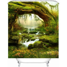 Xlabor Plant Motif Shower Curtain Waterproof Fabric Anti-Mould Includes 12 Shower Curtain Rings Washable Bath Curtain 240 x 200 cm Pattern C