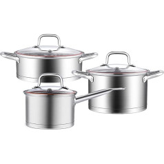 304 Stainless Steel Saucepan Set for All Types of Cookers: 6-Piece Kitchen Set Pots Induction Cooker Stainless Steel Pan Uncoated Cooking Pot Dishwasher Safe