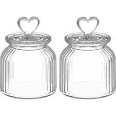 HomeyHoney Candy Bar Jars, Candy Jar with Heart Shape Sealed Lid, Glass Container with Lid, Decorative Storage Jars, Preserving Jars for Biscuits, Sweets, Coffee Beans, 650 ml, Pack of 2