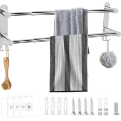 KINDPMA Adjustable Double Towel Rail Wall Mounted Stainless Steel 43-75 cm Adjustable Towel Rail