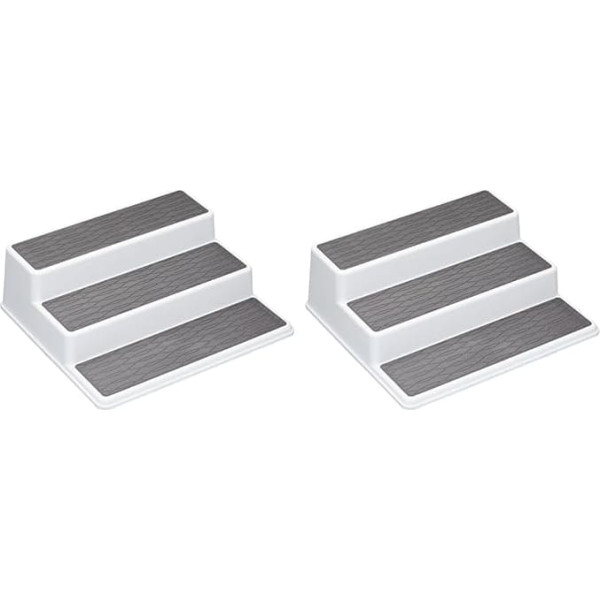 Copco Basics 3-Tier Spice Rack for Indoor Cabinet, Non-Slip Kitchen Rack, 26 x 23 x 8.5 cm, White/Grey (Pack of 2)