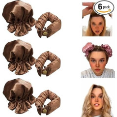 New Satin Heatless Hair Curling Set, Hair Rollers for Heatless Curls with Hair Caps, Heatless Curlers for Long Hair, Curling Set for Sleep In Overnight for Women (3 Set, Brown)