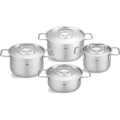 Fissler Pure Collection 4-Piece Stainless Steel Saucepan Set with Metal Lids (3 Saucepans and 1 Stewing Pot) Induction