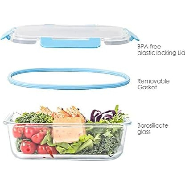 YARYOUNG Set of 10 Glass Food Storage Containers, Storage Containers, Glass Containers with Lid, BPA-Free, Suitable for Microwave, Freezer and Dishwasher
