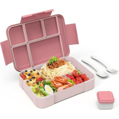 PDBEST Bento Box, Pink, 23 cm x 13.3 cm x 4.8 cm, 1.33 Litres, 6 Compartments, Leak-Proof, Dishwasher Safe, for Adults and Children, Take-Out, Office, School, Nursery