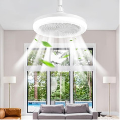 BomKra Ceiling Fan with Lighting 30 W, LED Ceiling Light with Remote Control, Timer, 3 Colours, Dimmable, 3 Speeds, Silent Ceiling Fan Lamp for Bedroom, Living Room (White)