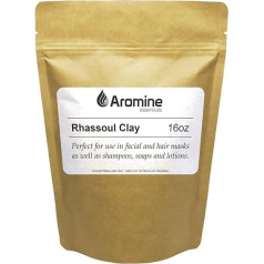 Aromine Rhassoul Clay (Ghassoul) Powder - 16 oz (1 lb) - Natural Face Mask and Skin Care Detoxifying and Rejuvenating Moroccan Clay