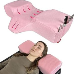 XOLLOZ Eyelash Extension Pillow - Curved Memory Foam Lash Bed Pillow with Neck and Back Support, Perfect Pillow for Eyelash Extensions, Two Pockets for Tools on the Sides of the