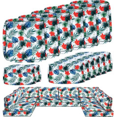 Odsiikly 14 Pieces Replacement Cushion Covers for Outdoor Furniture Waterproof Fits 6 Seater Rattan Patio Conversation Sofa Set Hawaiian (Cover Only)