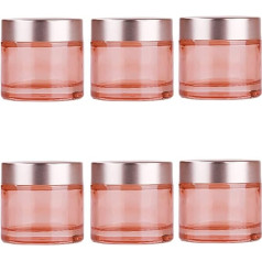 Sxminer 6 Stück rosa Glasdosen mit roségoldenem Deckel, 60 ml, nachfüllbare Kosmetikbehälter, Reiseglas, leeres Probenglas, Make-up-Glas, Topf für Creme, Lotion, Lippenbalsam, Lidschatten