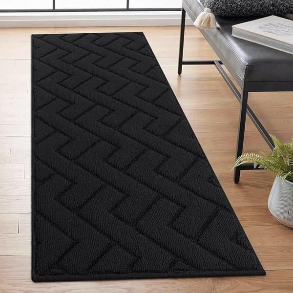 Biscpro Carpet Runner, 50 x 120 cm, Washable Non-Slip Dirt Trapper Mat, Carpet Runner for Entrance Area, Living Room, Hallway, Office, Bedroom, Kitchen, Black