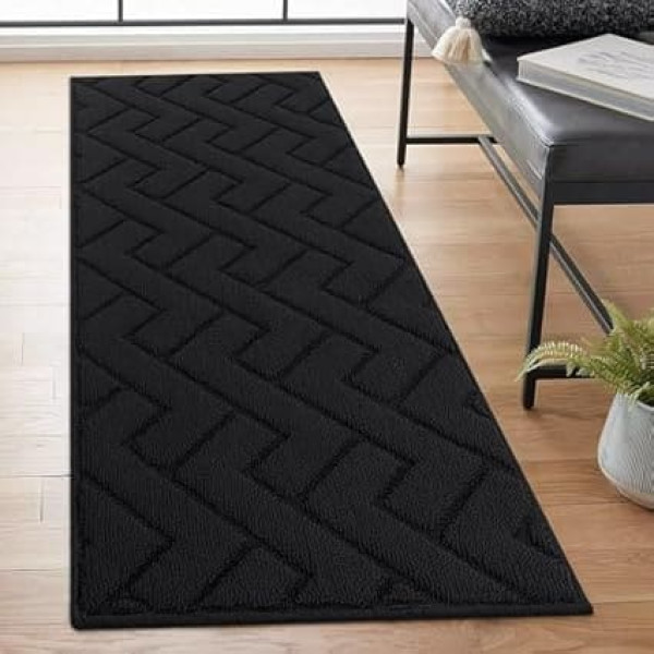 Biscpro Carpet Runner, 50 x 120 cm, Washable Non-Slip Dirt Trapper Mat, Carpet Runner for Entrance Area, Living Room, Hallway, Office, Bedroom, Kitchen, Black