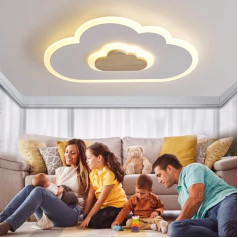 AOEH LED Ceiling Light Bedroom Children's Room Lamp Ceiling Light for Children Clouds Ceiling Light Wood Continuous Dimming with Remote Control with Night Light Function, 50 cm