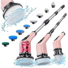 Electric Cleaning Brush, Electric Spin Scrubber Cordless with 8 Interchangeable Drill Brush Heads, Tub and Floor Tile Mop Set with 137 cm Adjustable Handle for Bathroom Kitchen Car Floor (White)