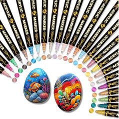 FINGERTIP STORY Waterproof for stones, 24 metallic acrylic pens, waterproof, guest book, wedding, scrapbook accessories, black paper, porcelain, glass, canvas, ceramic, wood, eggs