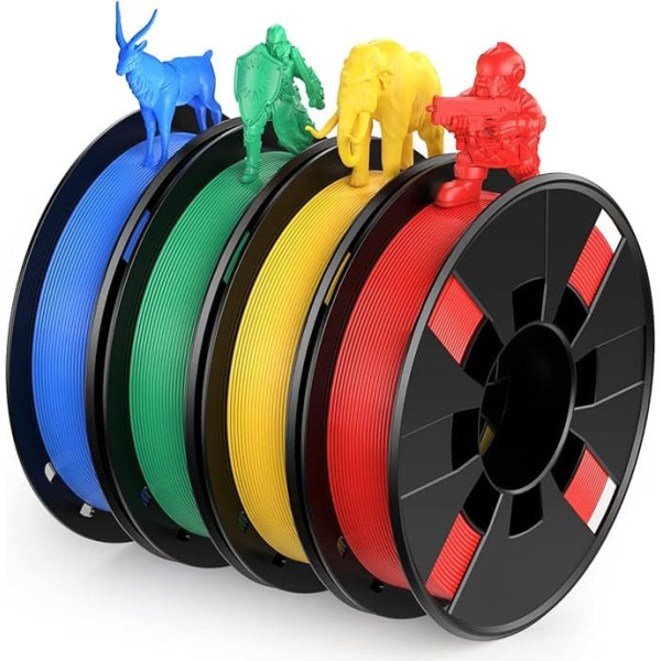 ENTINA PLA Filament Set for 3D Printers, PLA Filament 1.75 mm, 800 g (200 g x 4 Spools), Red, Yellow, Blue and Green Filament 3D Printing Materials, Accuracy +/- 0.02 mm