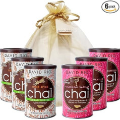 GUSTONE. David Rio Gift Set Decaffeinated Tiger Spice Decaf, Flamingo Vanilla Decaf, 6 x Tins of Chai Latte, 2940 g