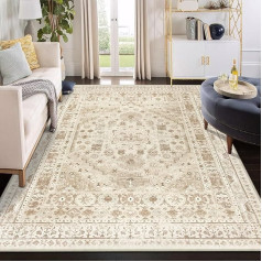 Capslpad Short Pile Vintage Print Rug 160 x 230 cm Washable Soft Faux Wool Living Room Rug Non-Slip Modern Floor Mat Rugs for Living Room Bedroom Office Area Dining Room