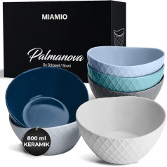 MIAMIO 6 x 800 ml - Bowl Set/Cereal Bowl Set - Modern Bowls Matt - Large Bowls Set - Palmanova Collection (Blue)
