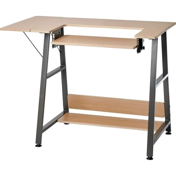 Sewing Online Small Sewing Table, Wood/Dark Grey Legs - Sewing Machine Table with Adjustable Platform, Extendable Table Top and Storage Shelf, Use as Quilting/Craft Table or Computer Desk