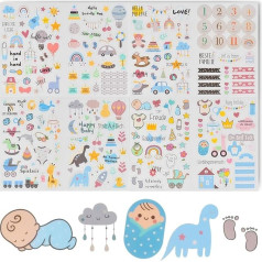 Sticker Baby Album Sticker Photo Album Baby Stickers Transparent with 212 Designs on 4 Sheets Set for Children Baby Shower Gift Year Book Scrapbook Accessories (bule)