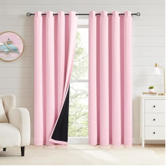 Beauoop Pink Opaque Curtains for Living Room, Plain Blackout Curtains with Eyelets, Thermal Curtain, Opaque, Decorative Curtain for Bedroom, Set of 2, 245 x 140 cm (H x W)