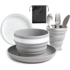 Lafuntar Camping Plate Bowl Cup Cutlery Set for 1, Foldable Portable Camping Plates and Bowls Set, Camping Tableware Sets for Camping, Travel & Outdoor Use