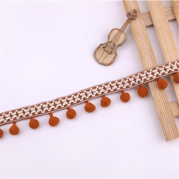 2 Yards 2.8 cm Colourful Pom Poms Tassel Trim Pompom Trim Pompom Ribbon Fringe Ribbon Pom Pom Fringe Pom Pom Ribbon Bobble Fringe Lace Ribbon Tassel Trim Ribbon for Sewing (Coffee)