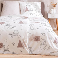 Children's Bed Linen 135 x 200 cm, 80 x 80 cm, Deer, Fox, Owl and Forest Animals, High-Quality and Skin-Friendly, Bed Linen for Girls, Boys, 100% Cotton Autumn (Forest Animals)