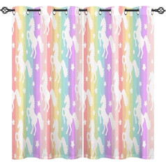 ANHOPE Colourful Rainbow Unicorn Opaque Curtains with Eyelets Children Girls Thermal Cold Protection Curtains Living Room Bedroom Blackout Curtains Set of 2 H 138 x W 117 cm