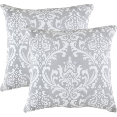 TreeWool Decorative Cushion Cover Damask Design 100% Cotton Pack of 2, 50 x 50 cm