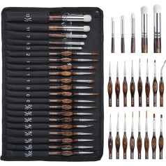 Nicpro Fine Brushes with Dry Brush - 21 Piece Model Making Brush Set with Fabric Roller for Acrylic, Watercolour, Thin Brushes and Dry Brush for Model Making, Miniature Painting