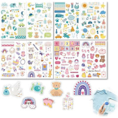 4 Sheets of Stickers Baby Album, DIY Scrapbooking Stickers, Self-Adhesive Stickers Baby for Baby Shower Decoration, DIY Cards, Photo Album, Scrapbook Accessories