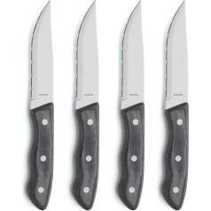 Amefa Hercule Steak Knife Set of 4 | Steak Knife with Wave Edge | Pakka Wooden Handles in Chestnut Look | Barbecue Knife | Pizza Knife | Steak Knife Set, Grey