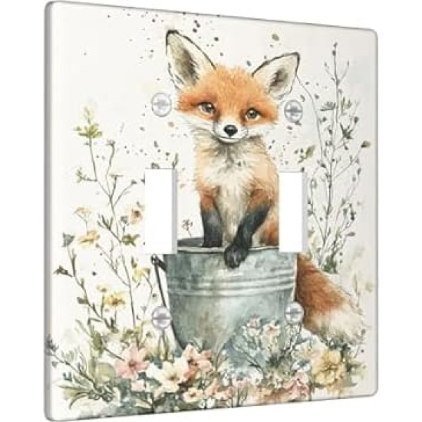 Fanciful Fox Lichtschalter-Abdeckplatten, Herbstgarten-Thema mit süßem Fuchs im Eimer, Thermoplastische Wandplatten für Kinderzimmer, Doppelknebel