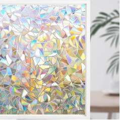 Window Film Opaque Self-Adhesive Static Adhesive Film Window 3D Rainbow Privacy Film Window 90 x 400 cm without Adhesive Film Anti-UV Sun Protection Film for Office Kitchen Living Room