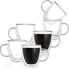 CNGLASS Double-Walled Espresso Cups 160 ml/5.4 oz, Insulated Coffee Glasses, Set of 6, Clear Cups with Handles, Tea Cups for Cold and Hot Drinks