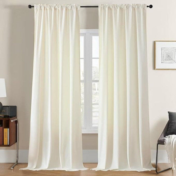 Joydeco Living Room Velvet Curtains, Set of 2, H 245 x W 132 cm, Ivory White, Elegant Velvet Curtain, Blackout Curtains, Thermal Curtain, Cold Protection, Opaque, Bedroom