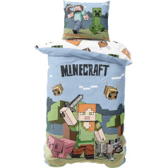 Bed Linen 135 x 200 cm, Bed Linen 80 x 80 cm + 135 x 200 cm, Children's Teenagers Microfibre Bed Linen, Comfortable and Soft (Minecraft)