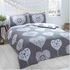 Rapport Hearts Christmas Scandi 100% Brushed Cotton Duvet Cover Set, Grey, Single
