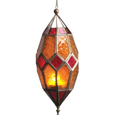 Purity Style Moroccan Glass Hanging Lantern (Large Red/Yellow) - Garden Decoration - Festive Occasion - Moroccan - Hanging Rack - Birthday Anniversary