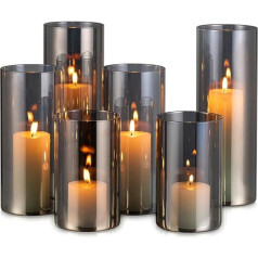 Hewory Glass Lantern Decorative Black: Pack of 6 Lantern Outdoor Large Glass Cylinder for Candles Tea Lights Table Decoration Living Room Modern Candle Glasses for Pillar Candles Candle Holder Glass