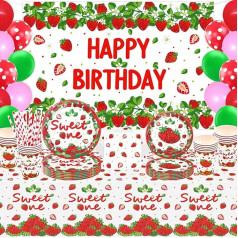 161 Pack Strawberry Birthday Decorations Berry First Birthday Party Accessories Sweet One Birthday Summer Fruit Tableware Set Strawberry Party Plates, Tablecloths, Backdrops, Balloons, for 20 People