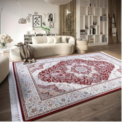 Villeroy & Boch Etienne Short Pile Rug, Oriental Living Room Rug, Densely Woven with Fringes, Classic Rug for Living Room, Bedroom, Dining Room, Hallway, Red Cream, 155 x 235 cm