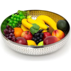 Carousel Home Extra Large Fruit Bowl Stainless Steel Round Silver Hammered Detail Multipurpose Serving Bowl Salad Decorative Bowl 38cm