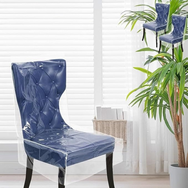 Foppla Dining Chair Covers Plastic Transparent Waterproof Dustproof Dining Chair Slipcover PVC Seat Protector for Home Kitchen Bedroom 2 Pack