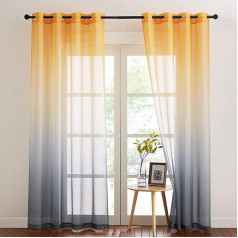 NICETOWN Grommet Curtains for Windows - Color Gradient Linen Panel Curtain Living Room Beautiful Rendering for Decoration Home Bedroom L 140cm x H 260cm, Yellow/Grey, Pack of 2